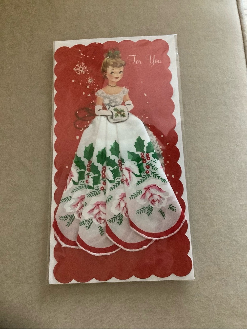 Vintage Holiday Doll Greeting Card - Red, White & Green